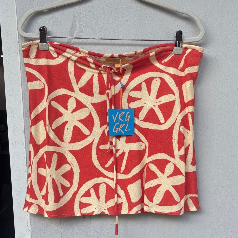 VRG GRL Orange and Cream Mini Skirt